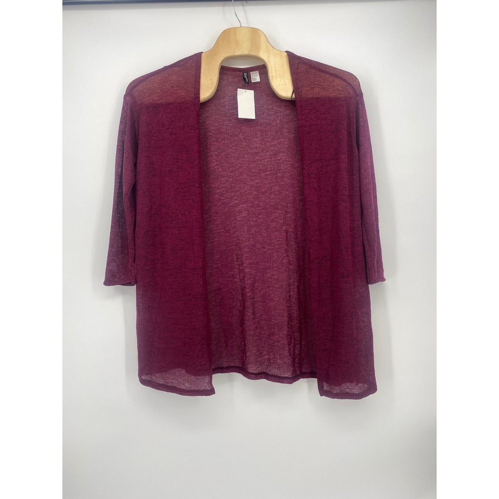 H&M Divided Cardigan L Burgundy Open Front Sheer 3/4 Sleeve New With Tags
